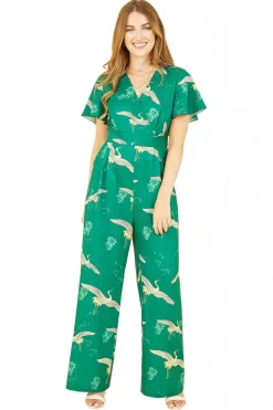 Jumpsuits^Yumi Crane Print Angel Sleeve Jumpsuit Green