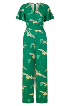 Jumpsuits^Yumi Crane Print Angel Sleeve Jumpsuit Green