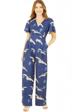 Jumpsuits^Yumi Crane Print Angel Sleeve Jumpsuit Navy