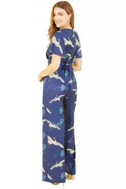 Jumpsuits^Yumi Crane Print Angel Sleeve Jumpsuit Navy