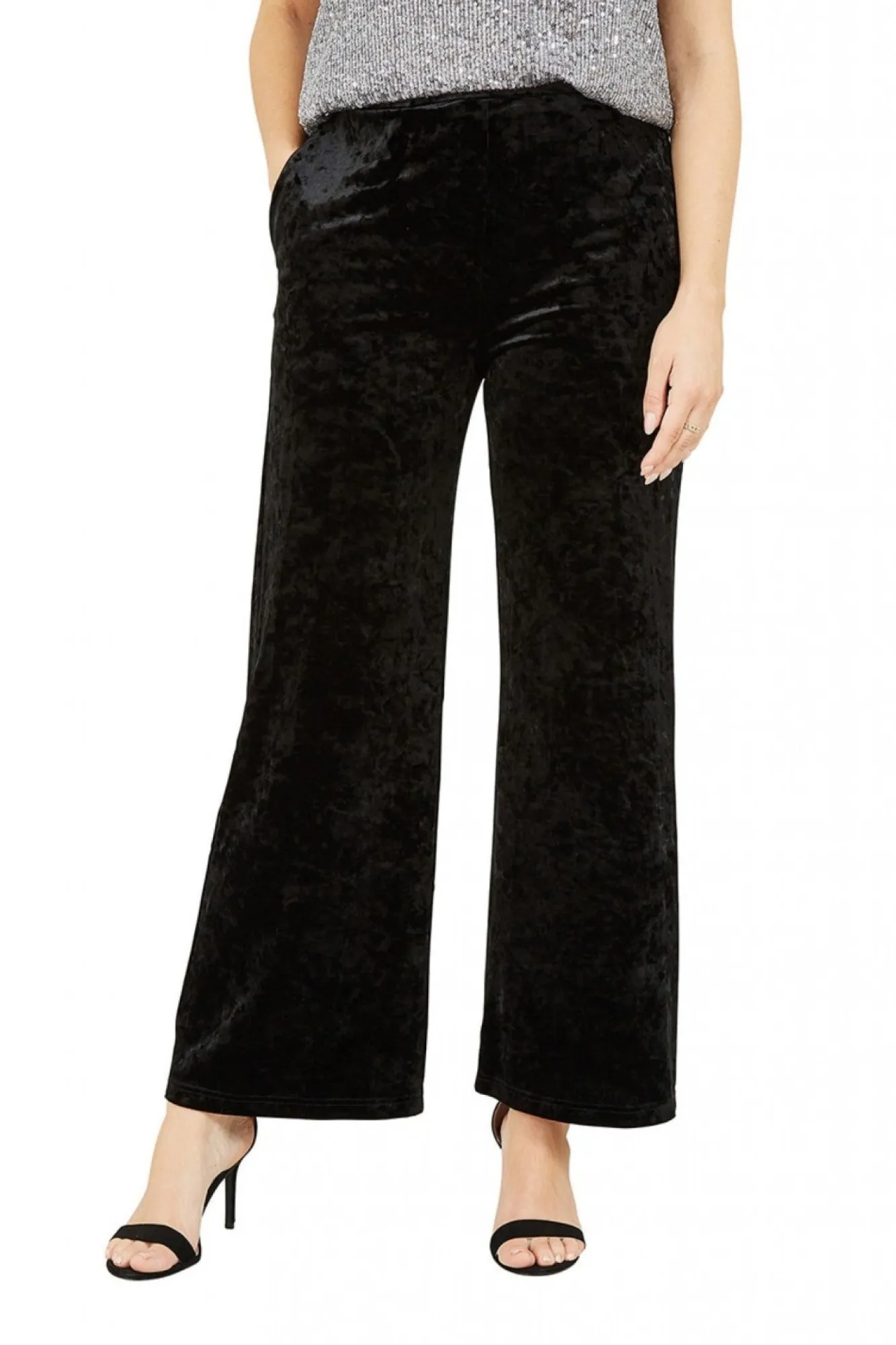 Trousers^Yumi Crinkle Velvet Trousers With Pocket Black