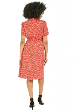 Mini Dresses^Yumi Ditsy Leaf Print Retro Shirt Dress Red