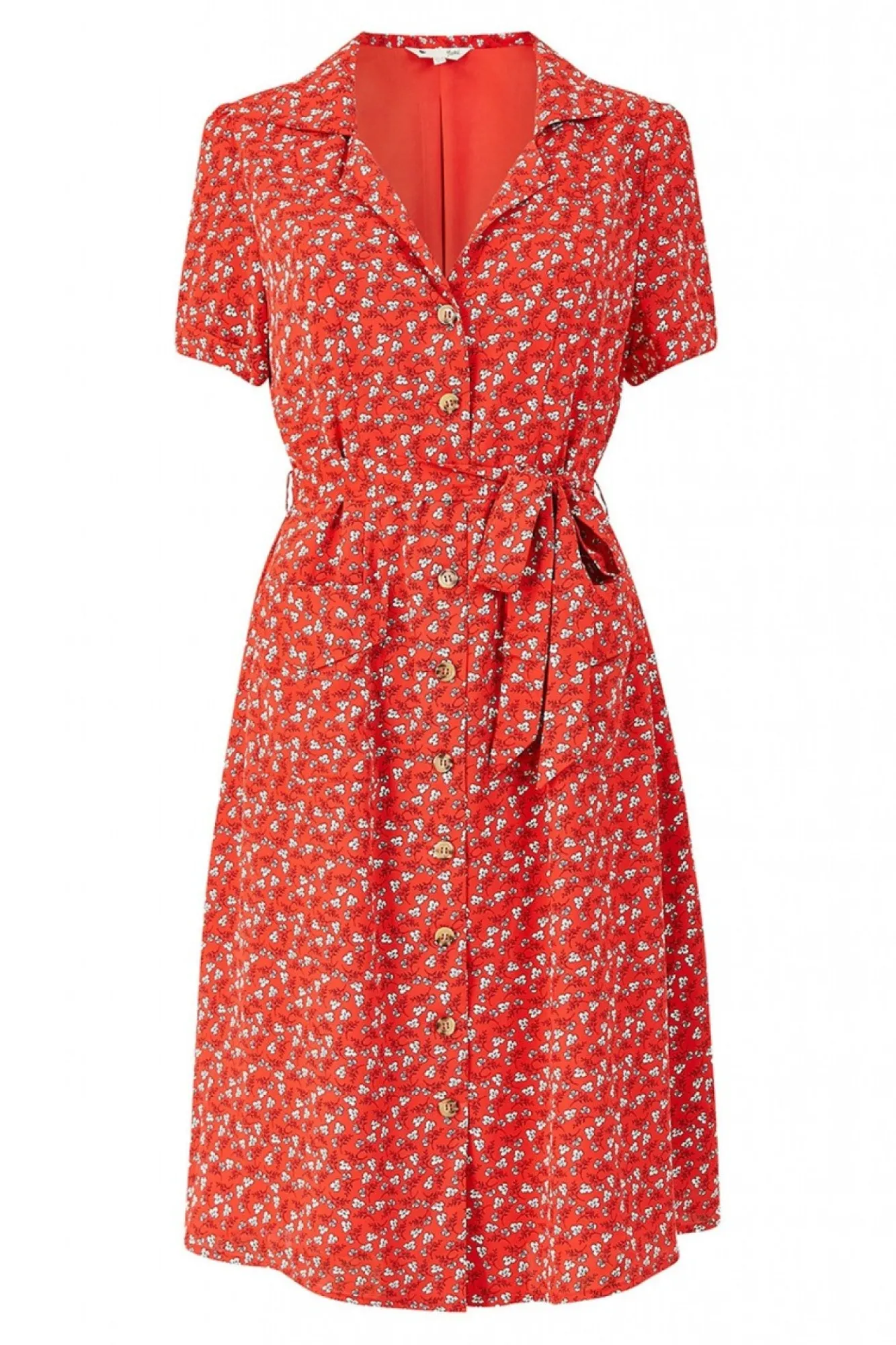 Mini Dresses^Yumi Ditsy Leaf Print Retro Shirt Dress Red