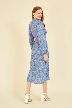 Midi Dresses^Yumi Ditsy Print Long Sleeve Midi Shirt Dress Blue