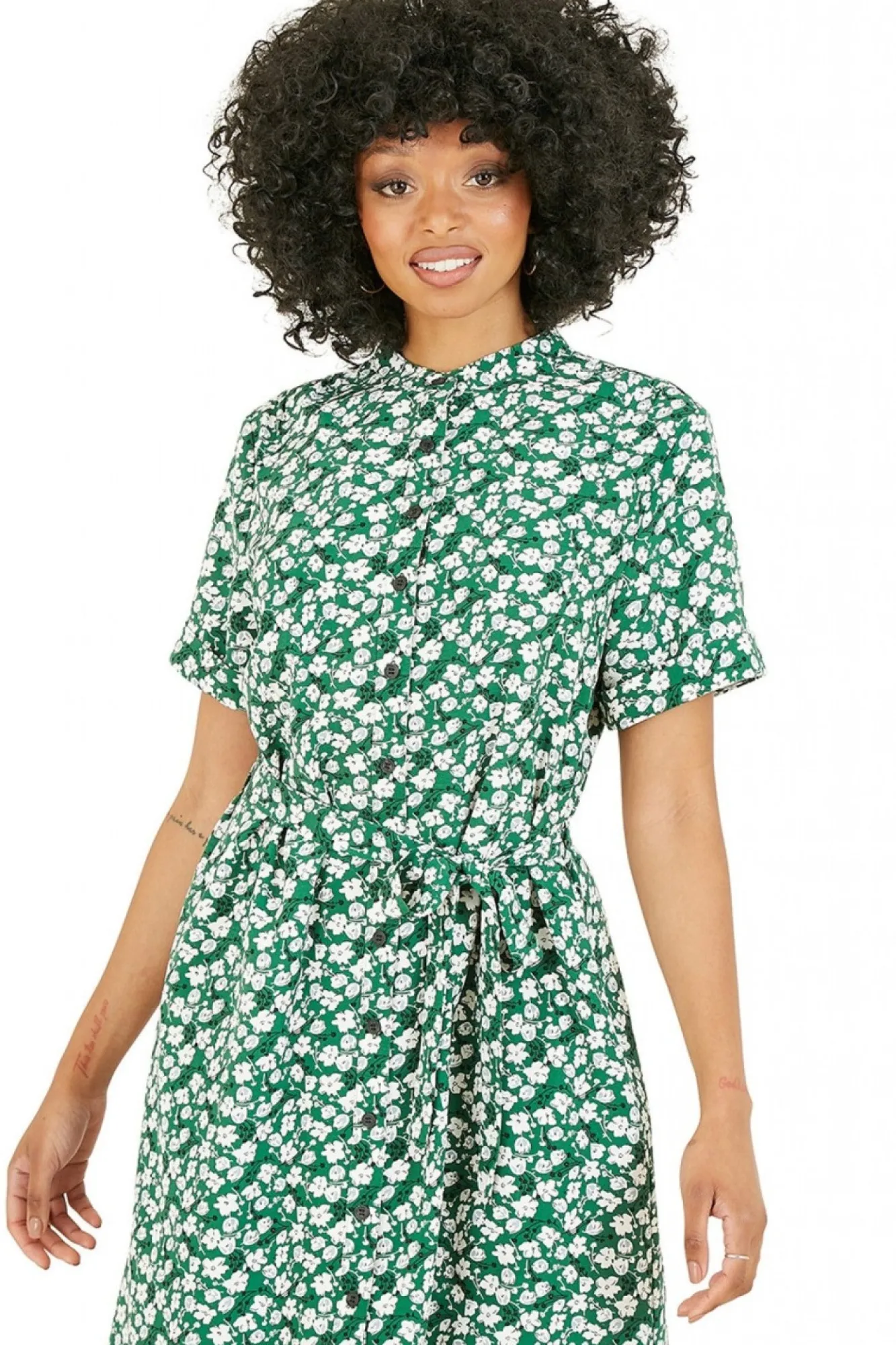 Mini Dresses^Yumi Ditsy Print Shirt Collar Dress Green