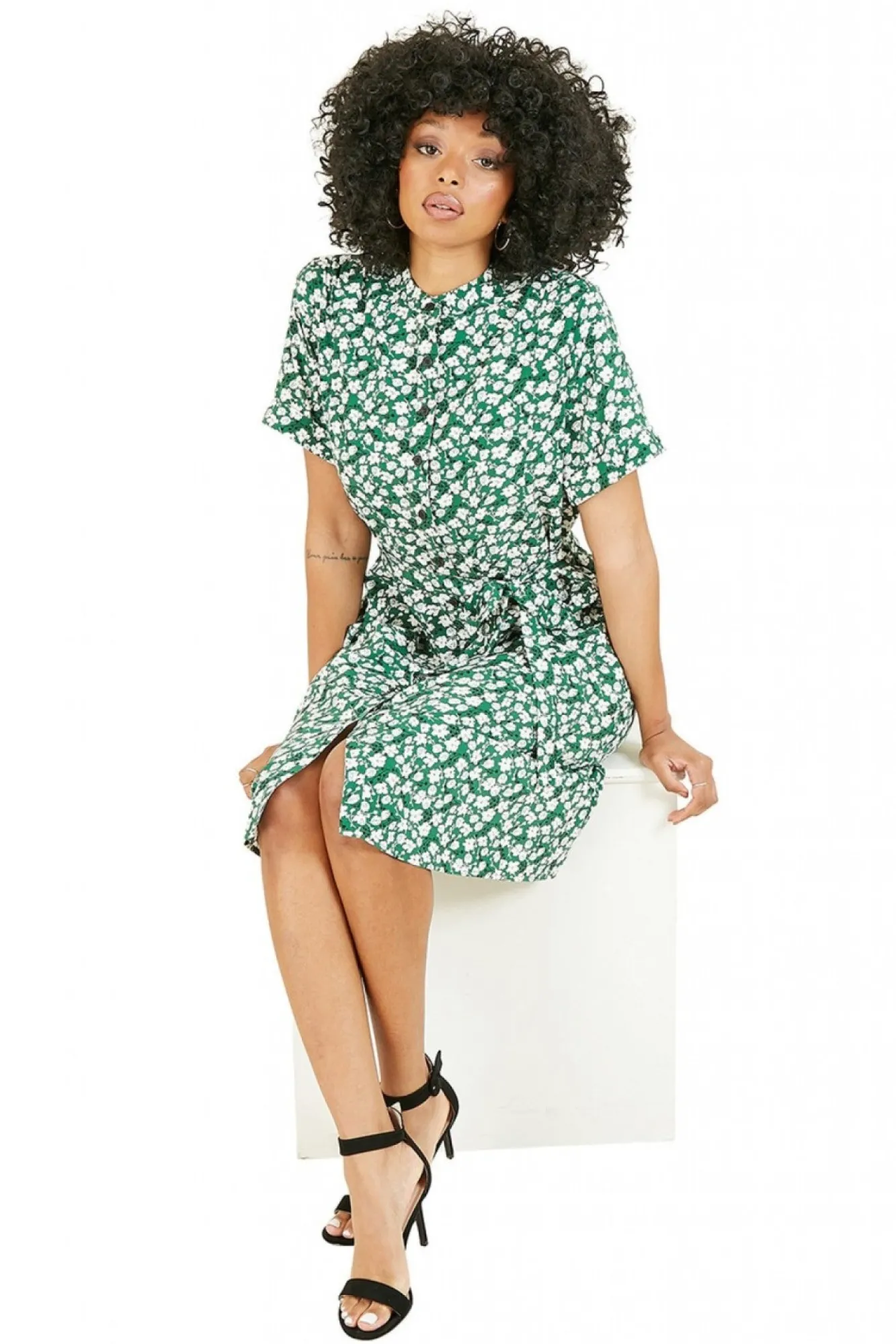 Mini Dresses^Yumi Ditsy Print Shirt Collar Dress Green