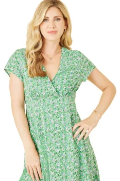 Mini Dresses^Yumi Ditsy Skater Wrap Dress Green