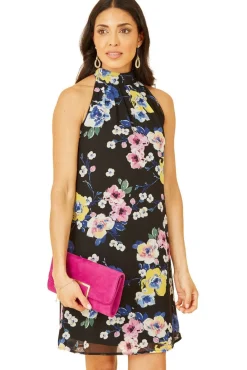 Mini Dresses^Yumi Floral Halter Neck Mini Dress Black