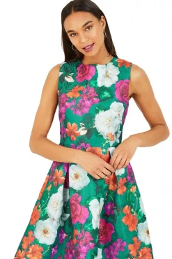 Mini Dresses^Yumi Floral Jacquard Skater Dress Green