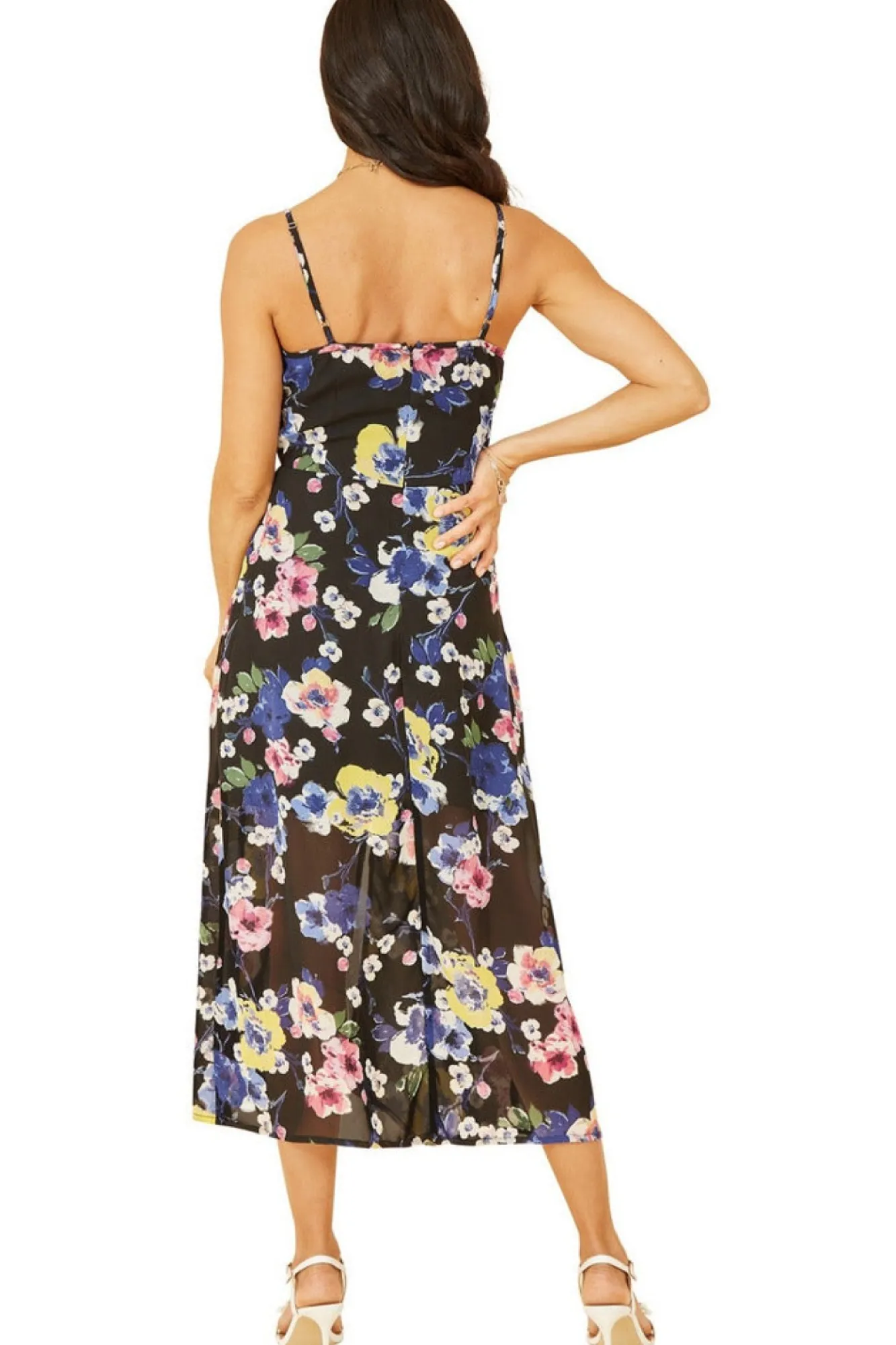 Mini Dresses^Yumi Floral Strappy Midi Dress With Split Hem Black