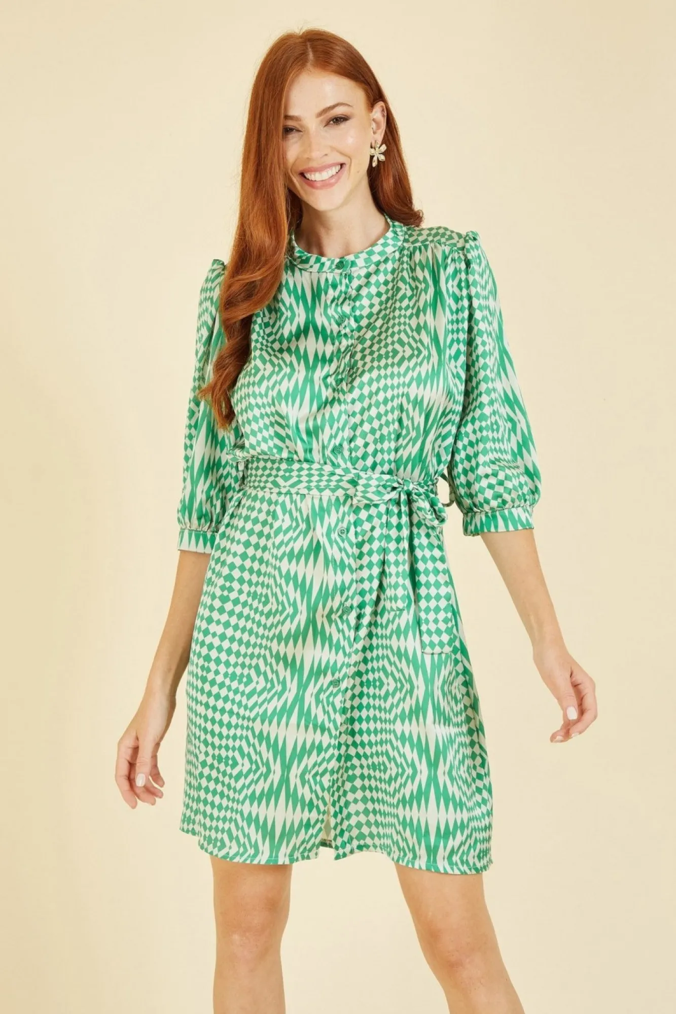 Mini Dresses^Yumi Geo Print Shirt Dress Green