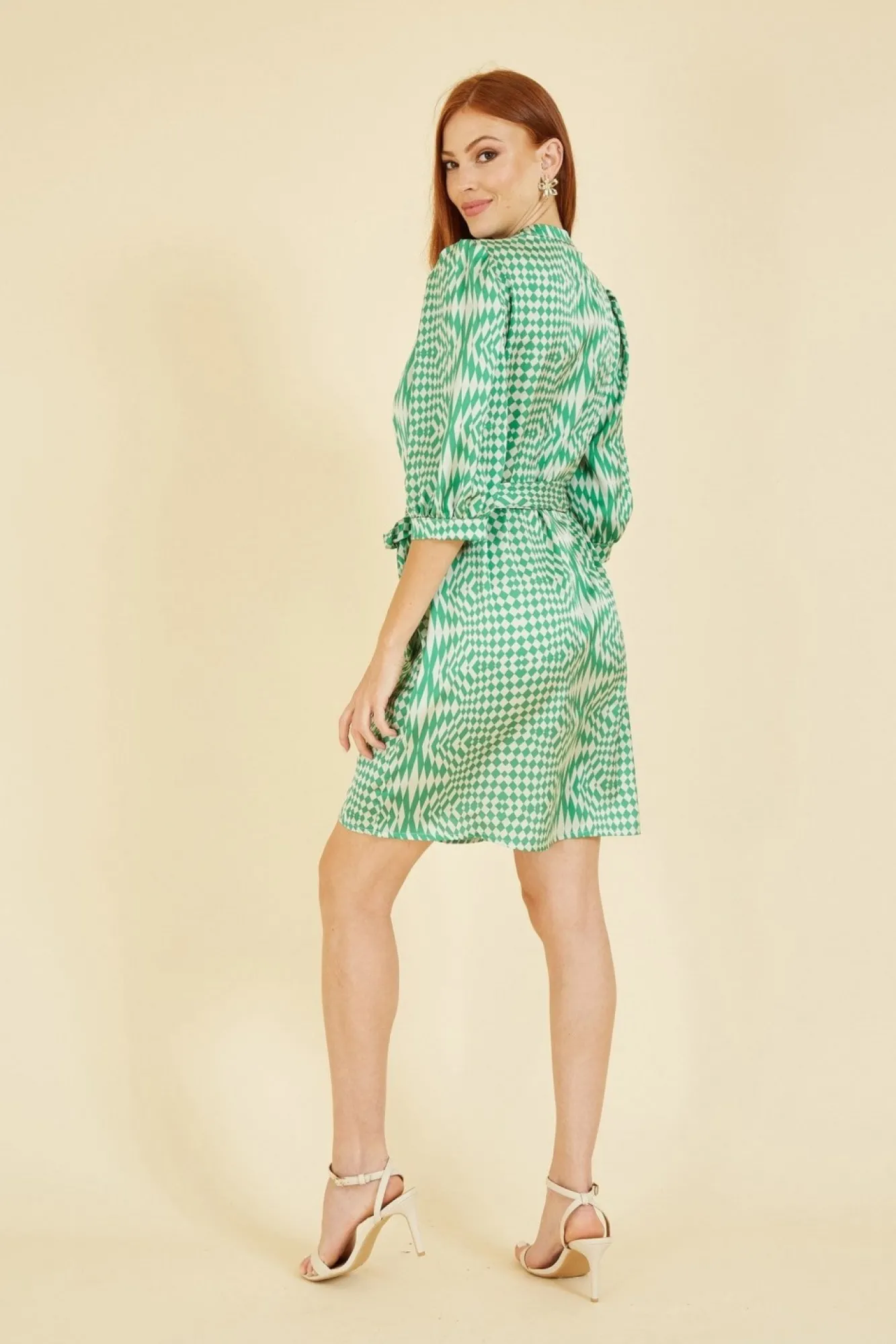 Mini Dresses^Yumi Geo Print Shirt Dress Green