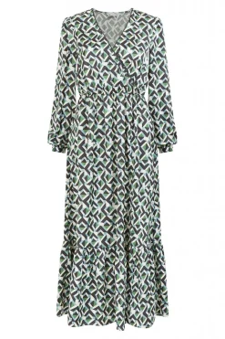 Midi Dresses^Yumi Geo Print Wrap Satin Midi Dress Green