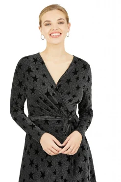 Mini Dresses^Yumi Glitter Star Wrap Dress Black