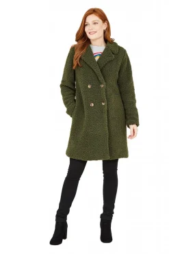Outerwear^Yumi Green Teddy Bear Coat Khaki