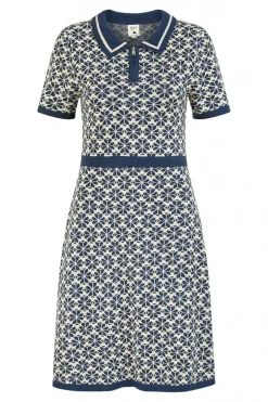 Mini Dresses^Yumi Intarsia Daisy Knitted Dress With Zip Collar Blue