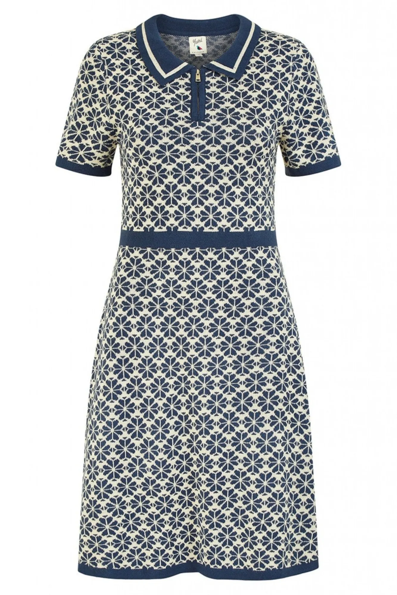 Mini Dresses^Yumi Intarsia Daisy Knitted Dress With Zip Collar Blue