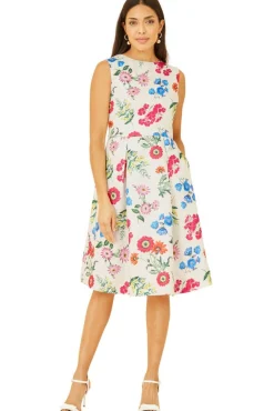 Mini Dresses^Yumi Ivory Botanical Floral Jacquard Skater Dress White
