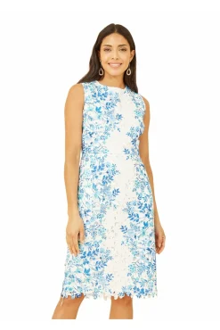 Mini Dresses^Yumi Lace Fitted Dress With Floral Mirror Print White