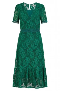Midi Dresses^Yumi Lace Skater Midi Dress With Ruffle Hem Green