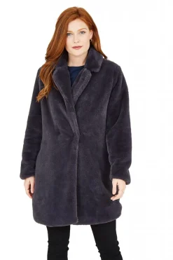 Outerwear^Yumi Longline Faux Fur Coat Grey