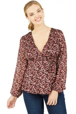 Blouses^Yumi Lurex Leopard Print Wrap Top Red