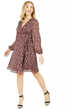 Mini Dresses^Yumi Lurex Leopard Print Wrap Dress Red