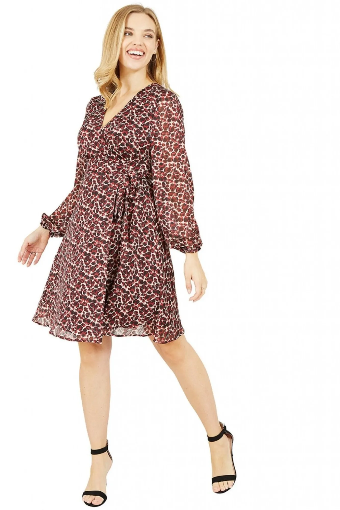 Mini Dresses^Yumi Lurex Leopard Print Wrap Dress Red