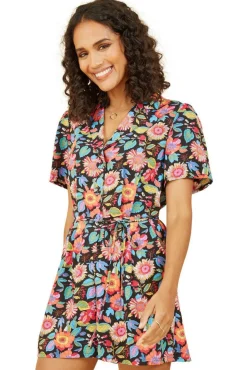 Jumpsuits^Yumi Multicoloured Retro Floral Button Up Playsuit Multicolor