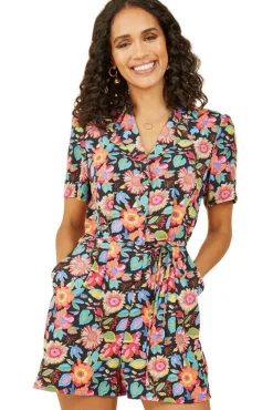 Jumpsuits^Yumi Multicoloured Retro Floral Button Up Playsuit Multicolor