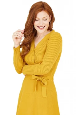 Mini Dresses^Yumi Mustard Knitted Skater Dress Yellow