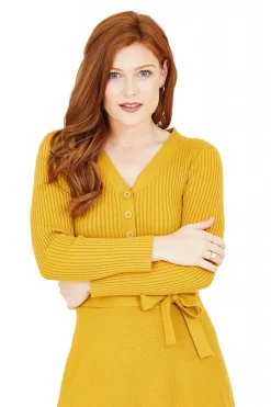 Mini Dresses^Yumi Mustard Knitted Skater Dress Yellow