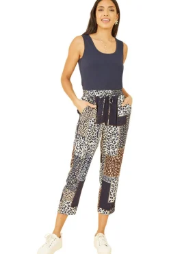 Trousers^Yumi Navy Patchwork Animal Print Cropped Trouser Blue