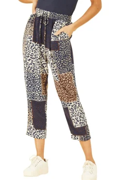 Trousers^Yumi Navy Patchwork Animal Print Cropped Trouser Blue