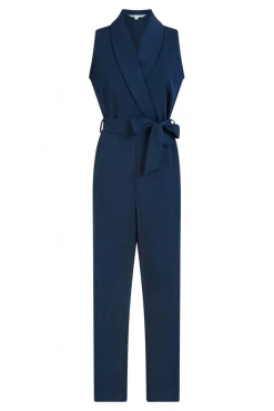 Jumpsuits^Yumi Navy Satin Wrap Front Jumpsuit Blue