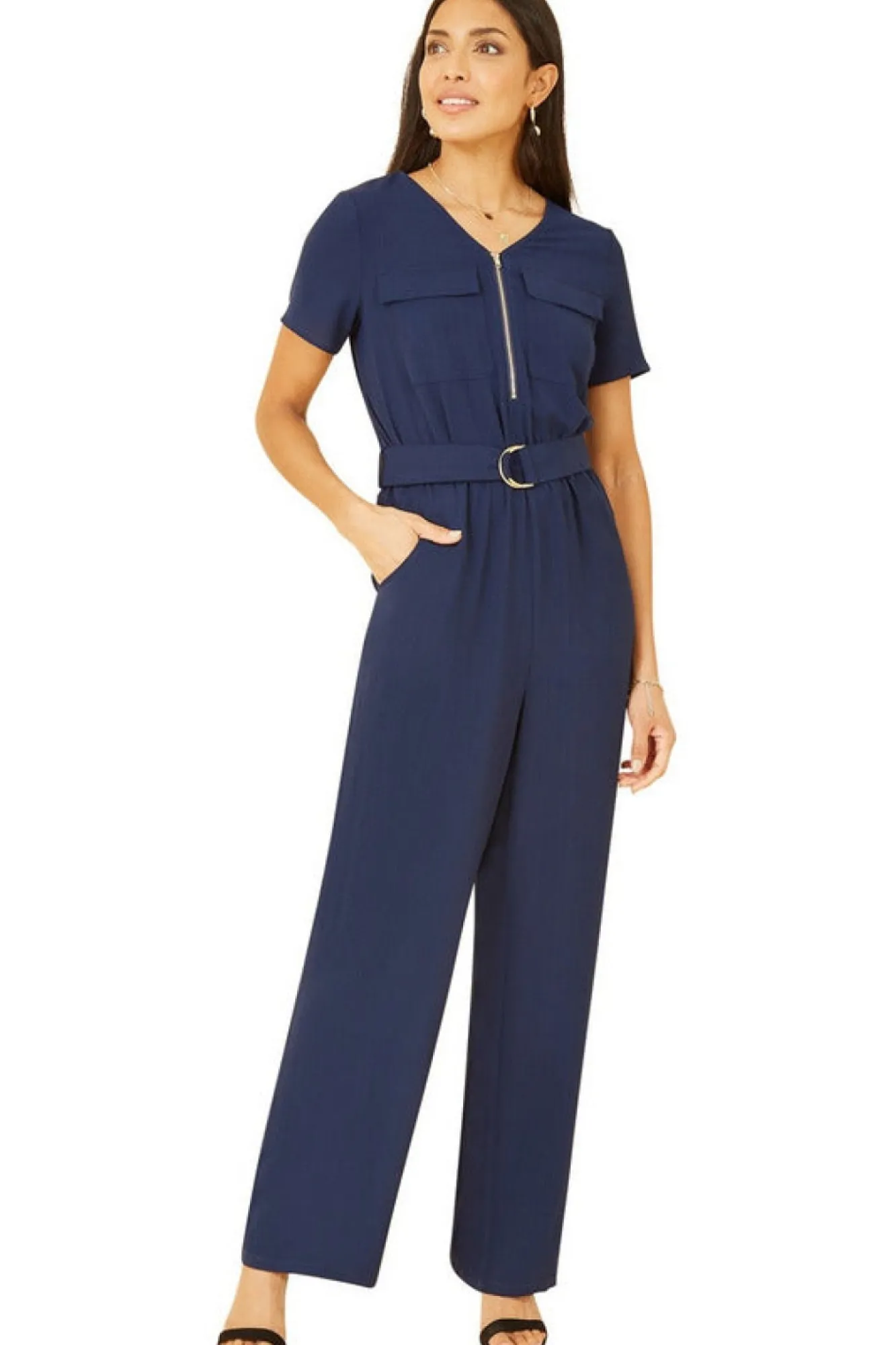 Jumpsuits^Yumi Navy Utility Jumpsuit With Zip And Belt Detail Blue