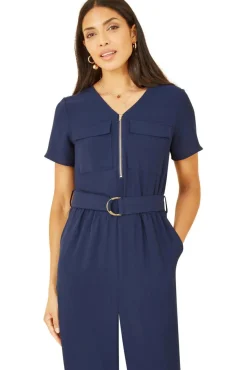 Jumpsuits^Yumi Navy Utility Jumpsuit With Zip And Belt Detail Blue