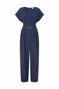 Jumpsuits^Yumi Navy Wrap Jumpsuit With Mesh Panel And Belt Detail Blue