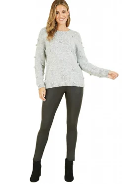 Jumpers^Yumi Pom Pom Relaxed Knitted Jumper Grey