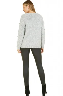 Jumpers^Yumi Pom Pom Relaxed Knitted Jumper Grey