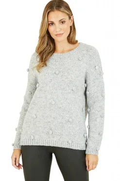 Jumpers^Yumi Pom Pom Relaxed Knitted Jumper Grey