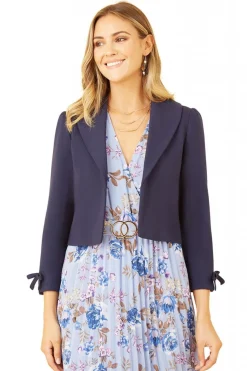 Outerwear^Yumi Ponte Cropped Retro Jacket The Bow Cuff Navy