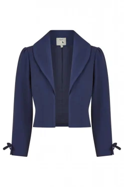 Outerwear^Yumi Ponte Cropped Retro Jacket The Bow Cuff Navy