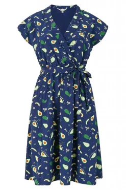 Mini Dresses^Yumi Recycled Avocado Print Wrap Over Dress With Pockets Blue
