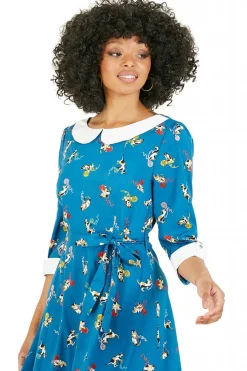 Mini Dresses^Yumi Recycled Teal Cat And Wool Print Skater Dress Blue