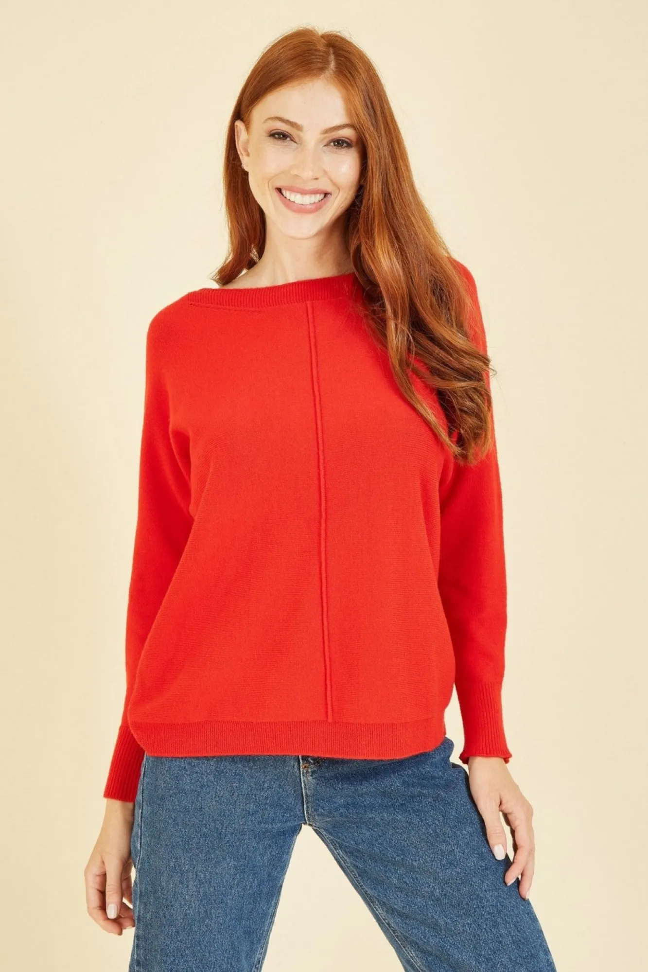 Jumpers^Yumi Relaxed Knitted Jumper Red