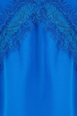 Blouses^Yumi Satin Lace Detail Vest Top Blue