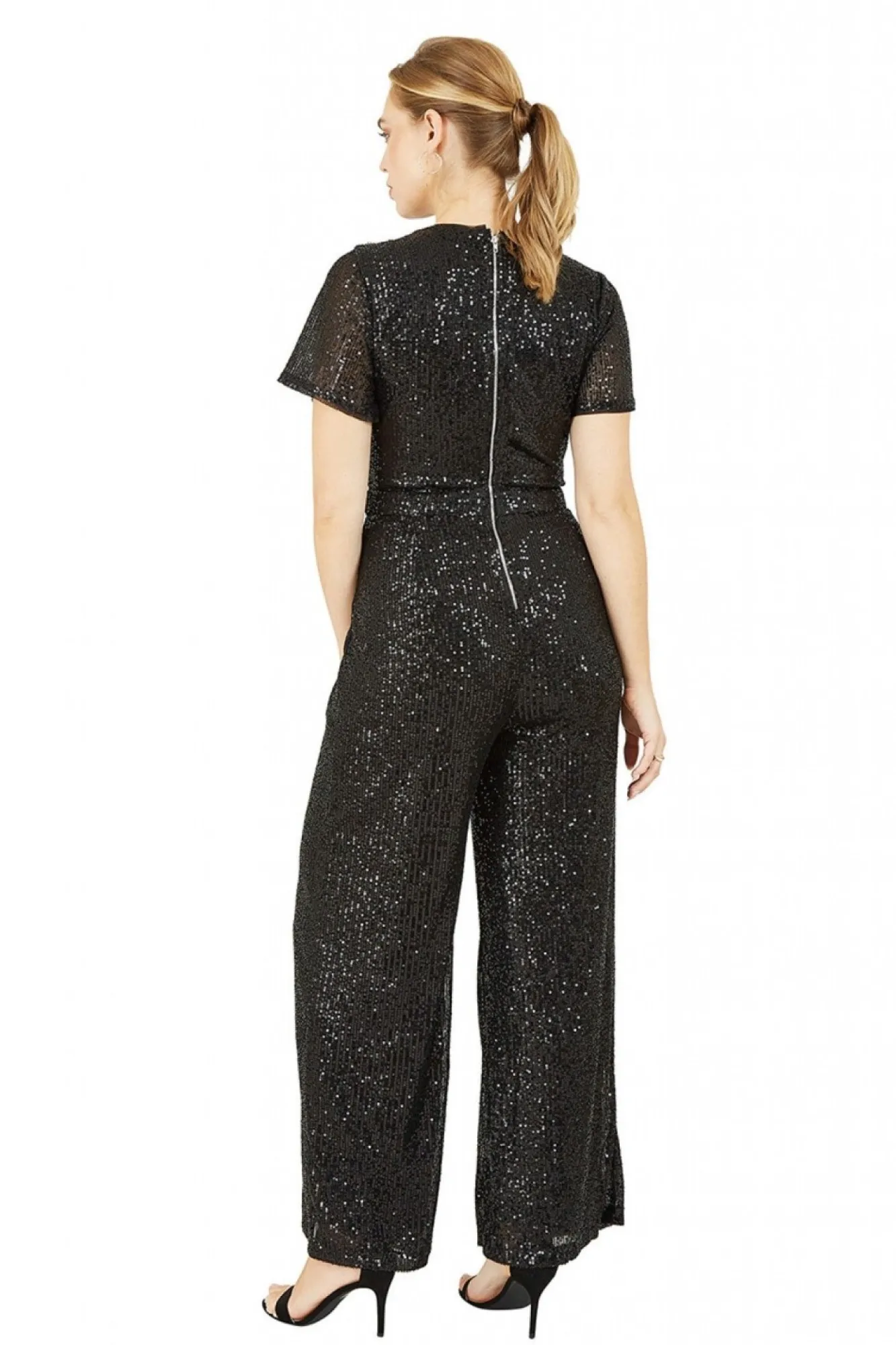 Jumpsuits^Yumi Sequin Jumpsuit Gold Buckle Detail Belt Black