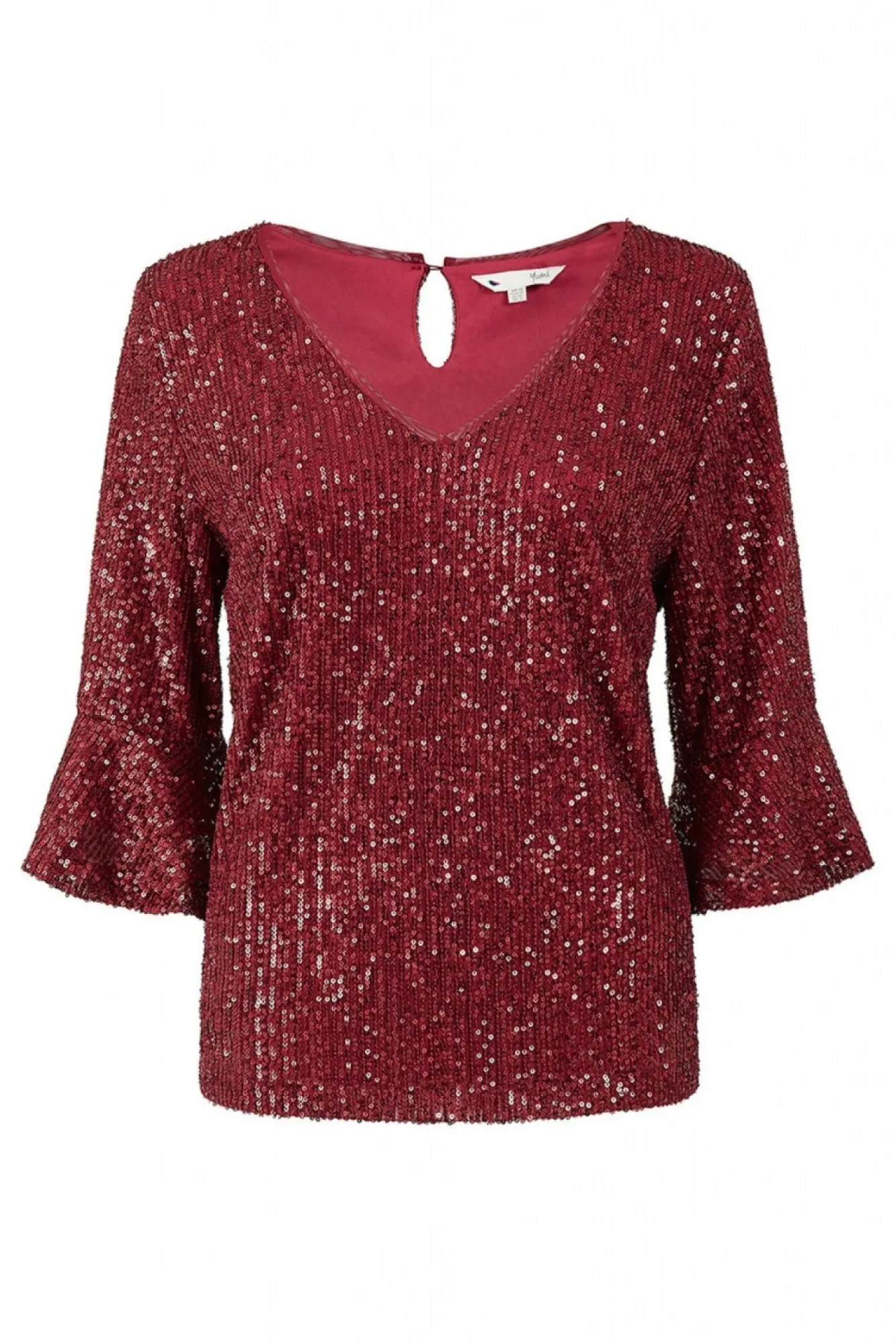Blouses^Yumi Sequin Top With Fluted Sleeve Red