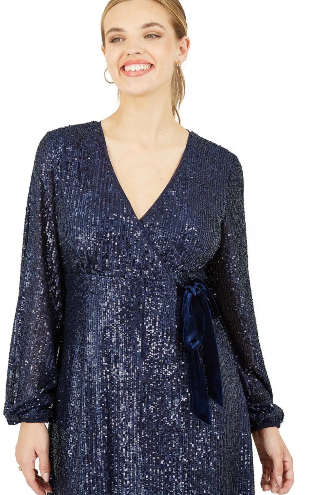 Mini Dresses^Yumi Sequin Wrap Dress With Velvet Tie Navy